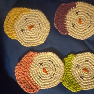 Snowman coasters hand crocheted smoke-free pet free home